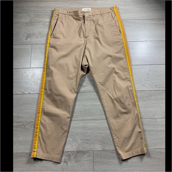 Nili Lotan Khaki Yellow Striped Linen Pants Size 10 - Picture 6 of 14